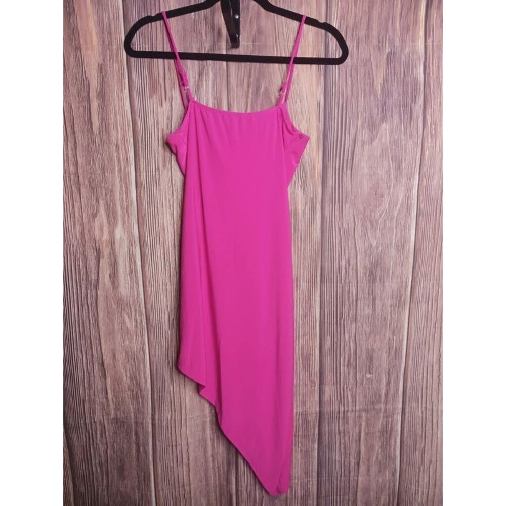 VIBE Sportswear Hot Pink Cowl Neck Asymmetrical Tulip Hem Midi Dress Size M - Picture 4 of 4